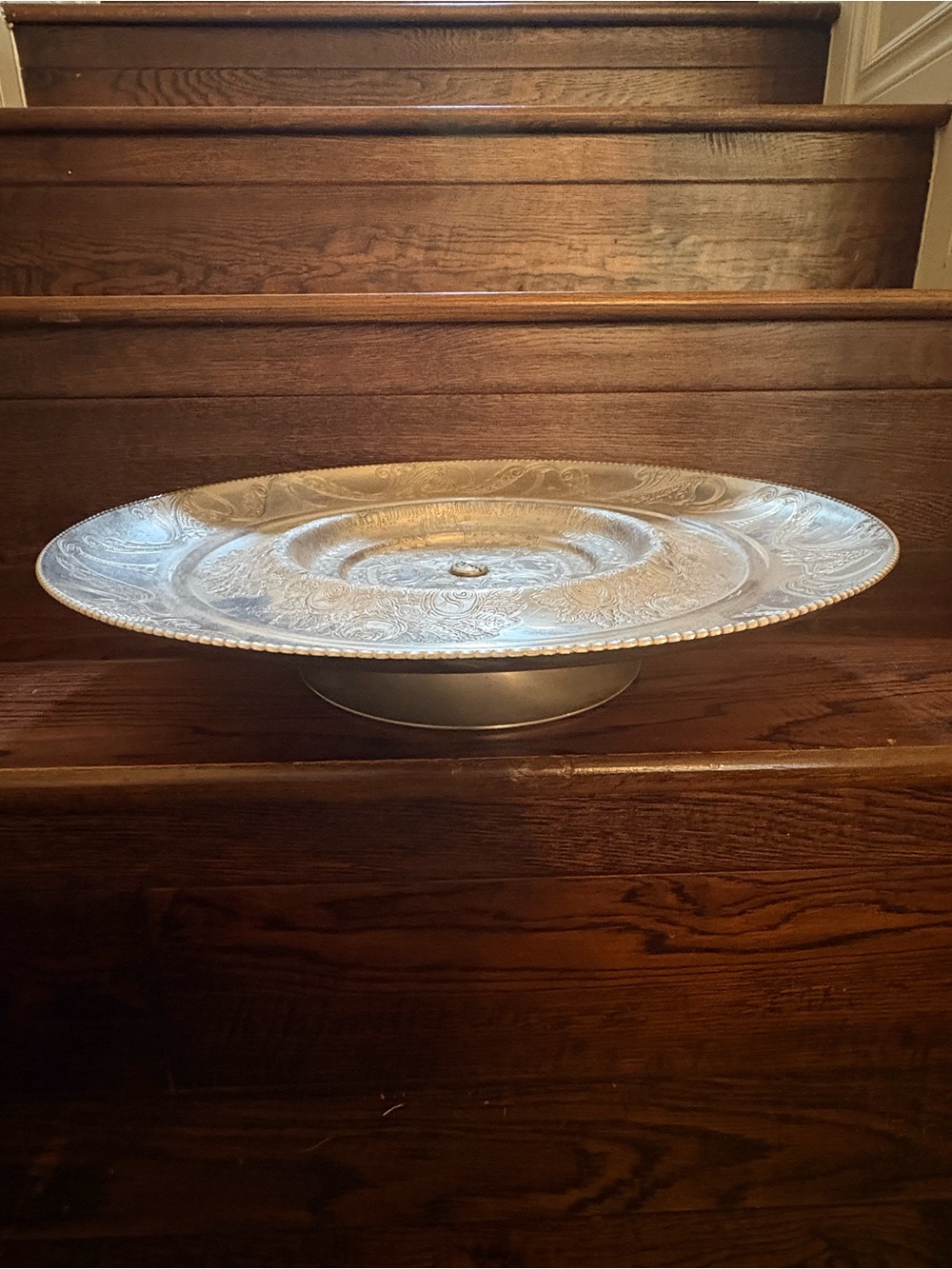 Vintage hand-wrought aluminum Lazy Susan platter, by Williams Specialties Co.